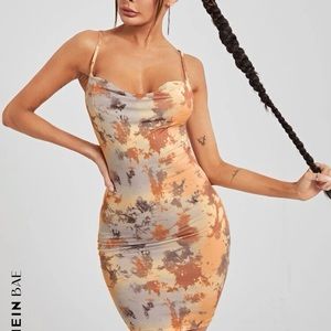 SHEIN BAE Tie Dye Cowl Neck Cami Dress